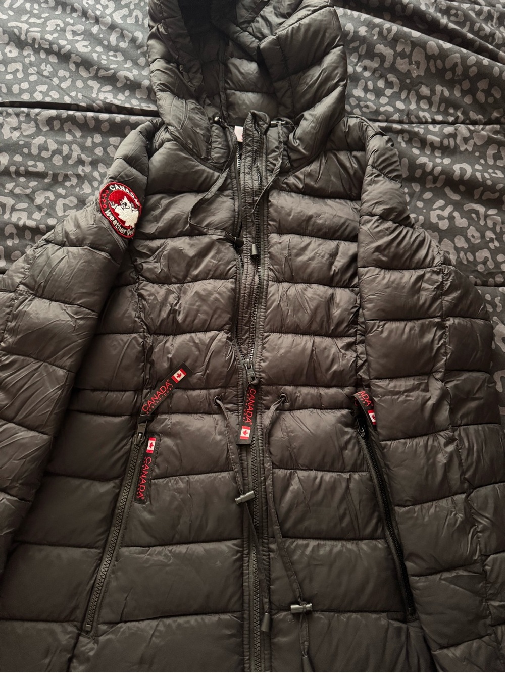 Weatherproof Women’s Olive-Grey Quilted Puffer Jacket with Hood